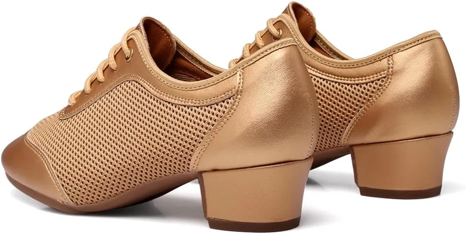 SWDZM Women's Ballroom Dance Shoes Lace-up Closed Toe Latin Modern Sala Performance Dance Practice Teaching Shoes,Model WDL-K1