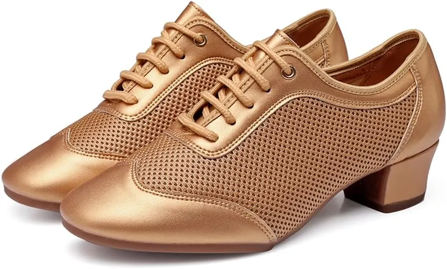 SWDZM Women's Ballroom Dance Shoes Lace-up Closed Toe Latin Modern Sala Performance Dance Practice Teaching Shoes,Model WDL-K1