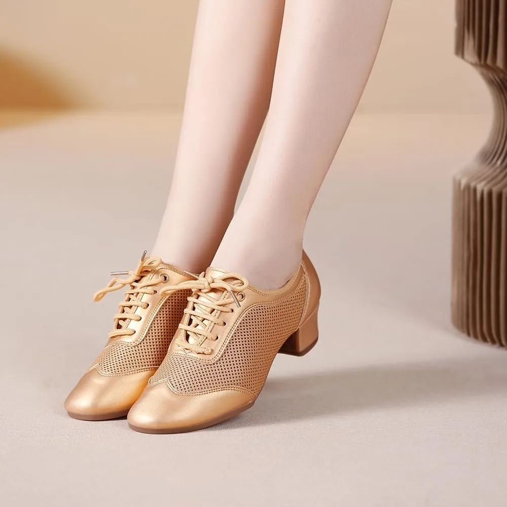 SWDZM Women's Ballroom Dance Shoes Lace-up Closed Toe Latin Modern Sala Performance Dance Practice Teaching Shoes,Model WDL-K1