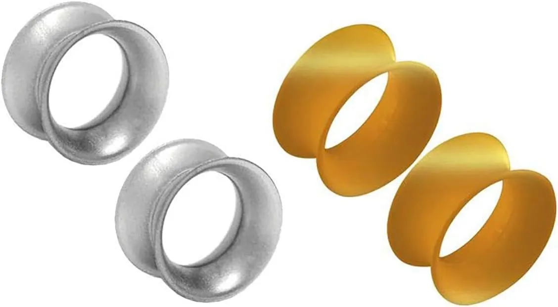 Thin Silicone Ear Plugs Tunnels Flexible Ear Earlets Silver and Gold metallic Flexible Expander Piercing Jewelry - Pack of 2 pairs