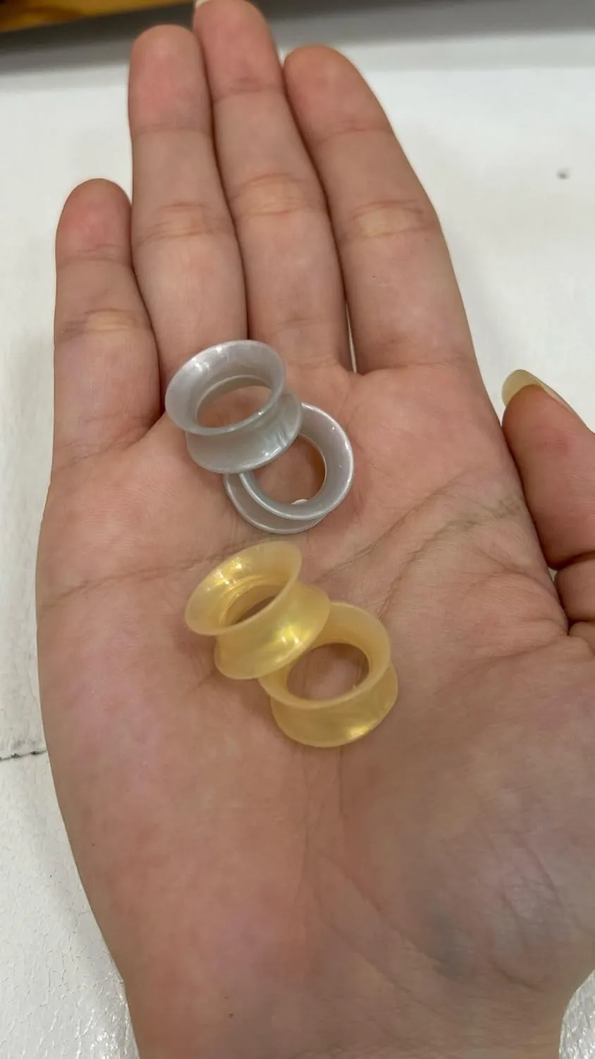 Thin Silicone Ear Plugs Tunnels Flexible Ear Earlets Silver and Gold metallic Flexible Expander Piercing Jewelry - Pack of 2 pairs