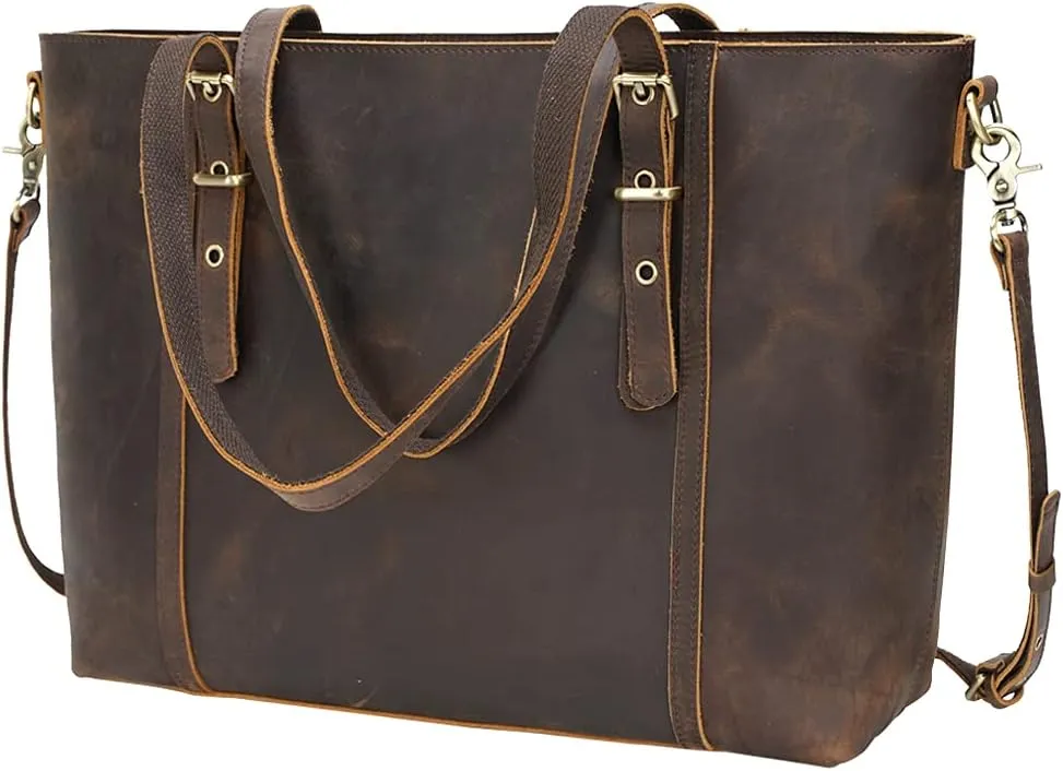 TIDING Leather Tote Bag for Women Vinatge Work Business Shoulder Bag Handbag with Adjustable Handles