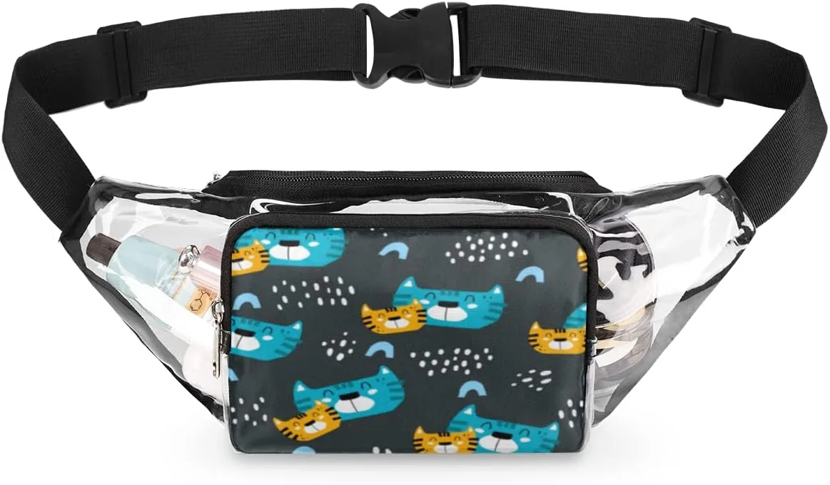 Tiger Cartoon Clear Fanny Pack Stadium Approved Adjustable Clear Belt Bag Cute Waist Bags for Women Men Travel Sports Events Hiking Concerts