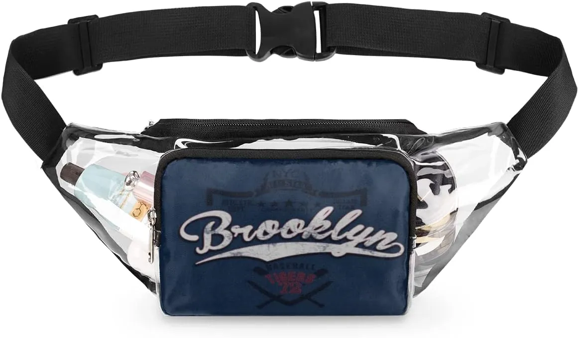 Tiger Letter Clear Fanny Pack Stadium Approved Adjustable Clear Belt Bag Cute Waist Bags for Women Men Travel Sports Events Hiking Concerts