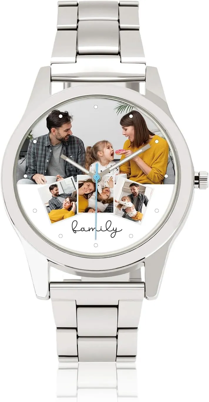 Top Plaza Personalized Photo Watch for Men Custom Analogue Quartz Watches Metal Bracelet Watch Gift for Husband