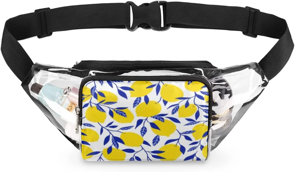 Tropical Yellow Lemon Clear Fanny Pack Stadium Approved Adjustable Clear Belt Bag Cute Waist Bags for Women Men Travel Sports Events Hiking Concerts