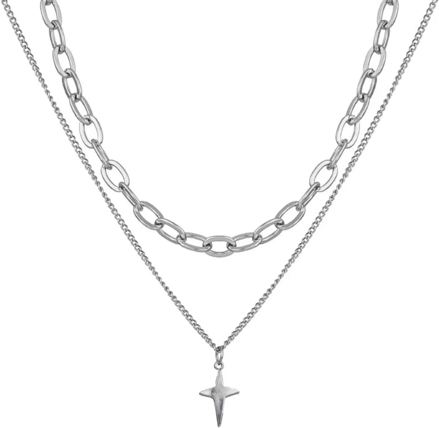 Two Piece Y2k Irregular Starlight Necklace for Women Snake Bone Chain Pendant Jewelry Collar Chain Blue