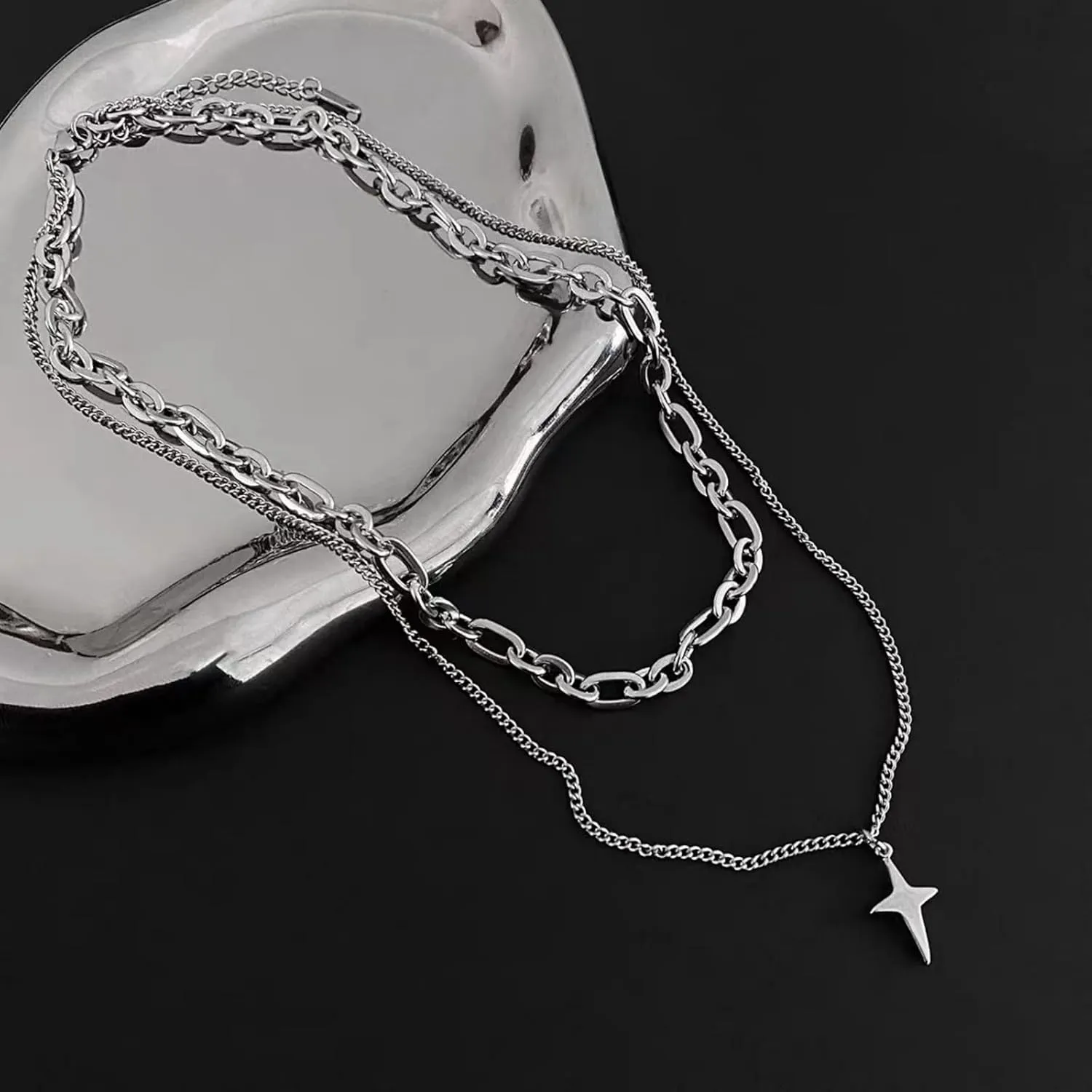 Two Piece Y2k Irregular Starlight Necklace for Women Snake Bone Chain Pendant Jewelry Collar Chain Blue