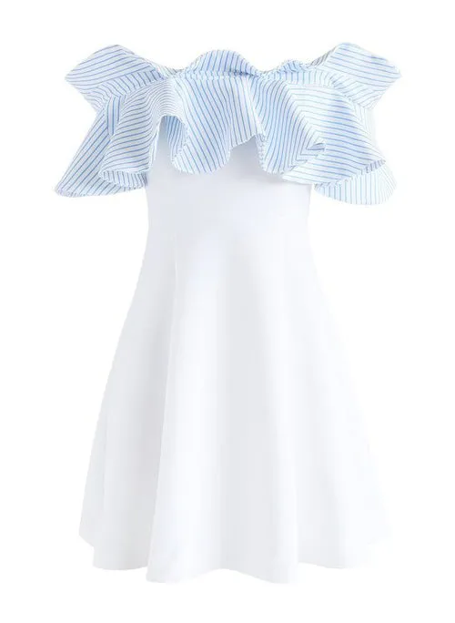 Two-tone Ruffle Off Shoulder Flared Party Dress