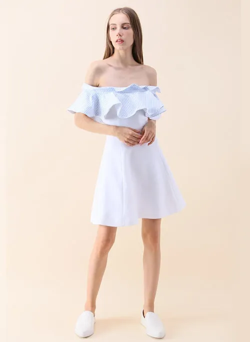 Two-tone Ruffle Off Shoulder Flared Party Dress