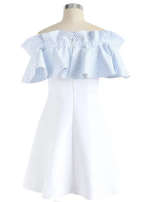 Two-tone Ruffle Off Shoulder Flared Party Dress