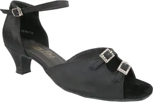 Very Fine Women's Salsa Ballroom Practice Latin Dance Shoes Style 1620 Bundle with Dance Shoe Wire Brush, Black Satin 7 M US Heel 1.3 Inch