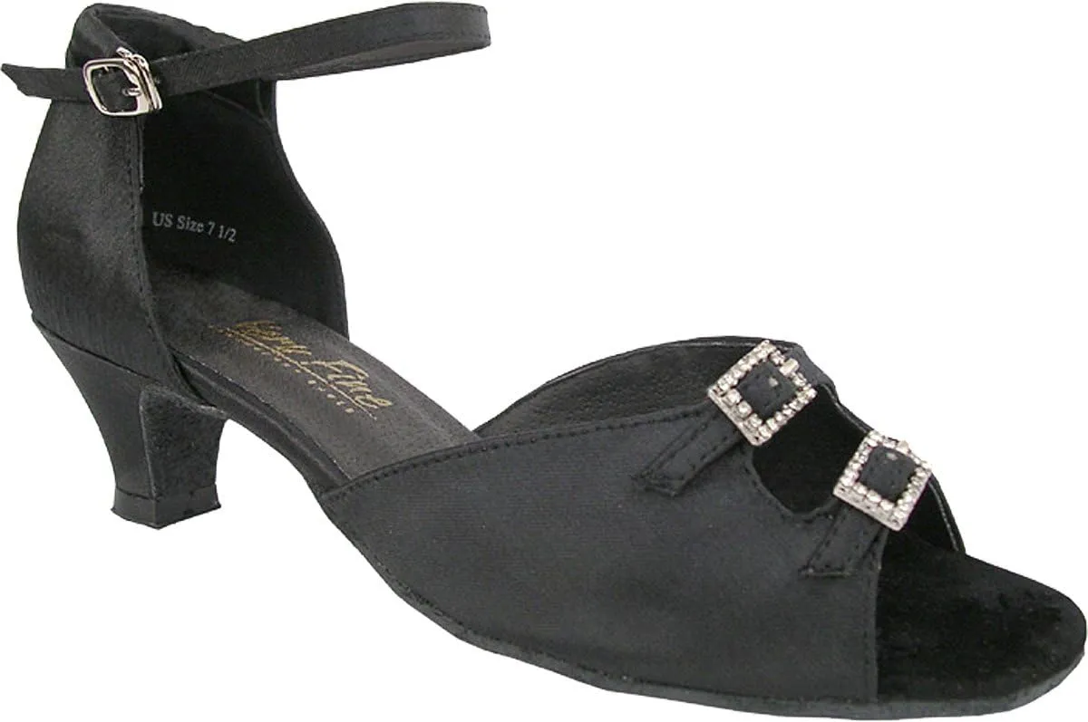 Very Fine Women's Salsa Ballroom Practice Latin Dance Shoes Style 1620 Bundle with Dance Shoe Wire Brush, Black Satin 7 M US Heel 1.3 Inch