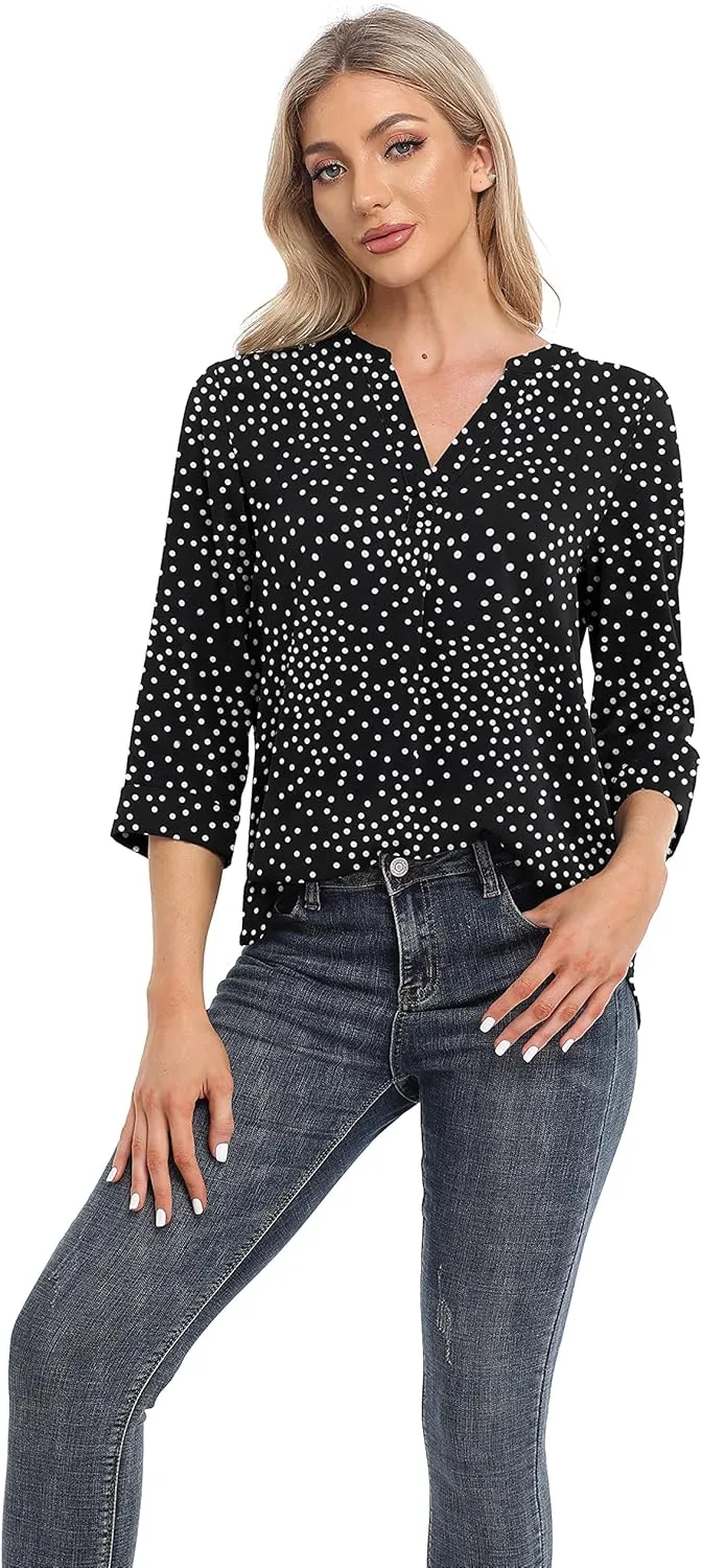 VIISHOW Womens Tops Casual Chiffon Blouses Tops 3/4 Sleeve V Neck Tunic Top Loose Shirt