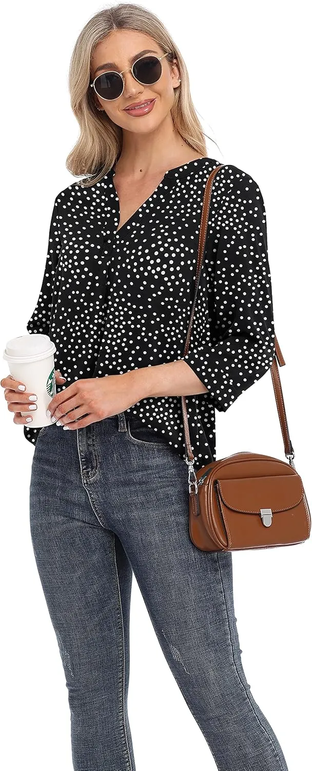 VIISHOW Womens Tops Casual Chiffon Blouses Tops 3/4 Sleeve V Neck Tunic Top Loose Shirt
