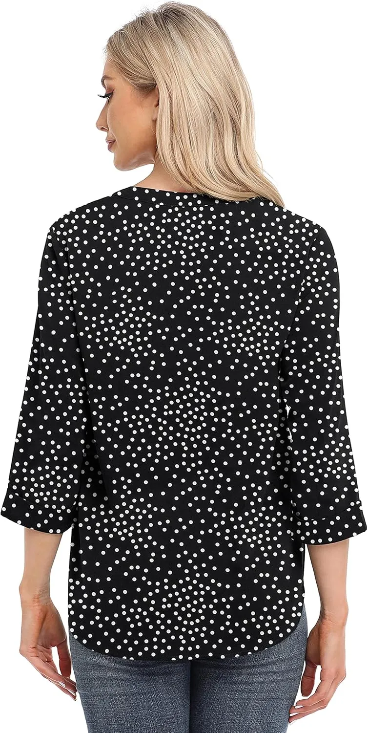 VIISHOW Womens Tops Casual Chiffon Blouses Tops 3/4 Sleeve V Neck Tunic Top Loose Shirt