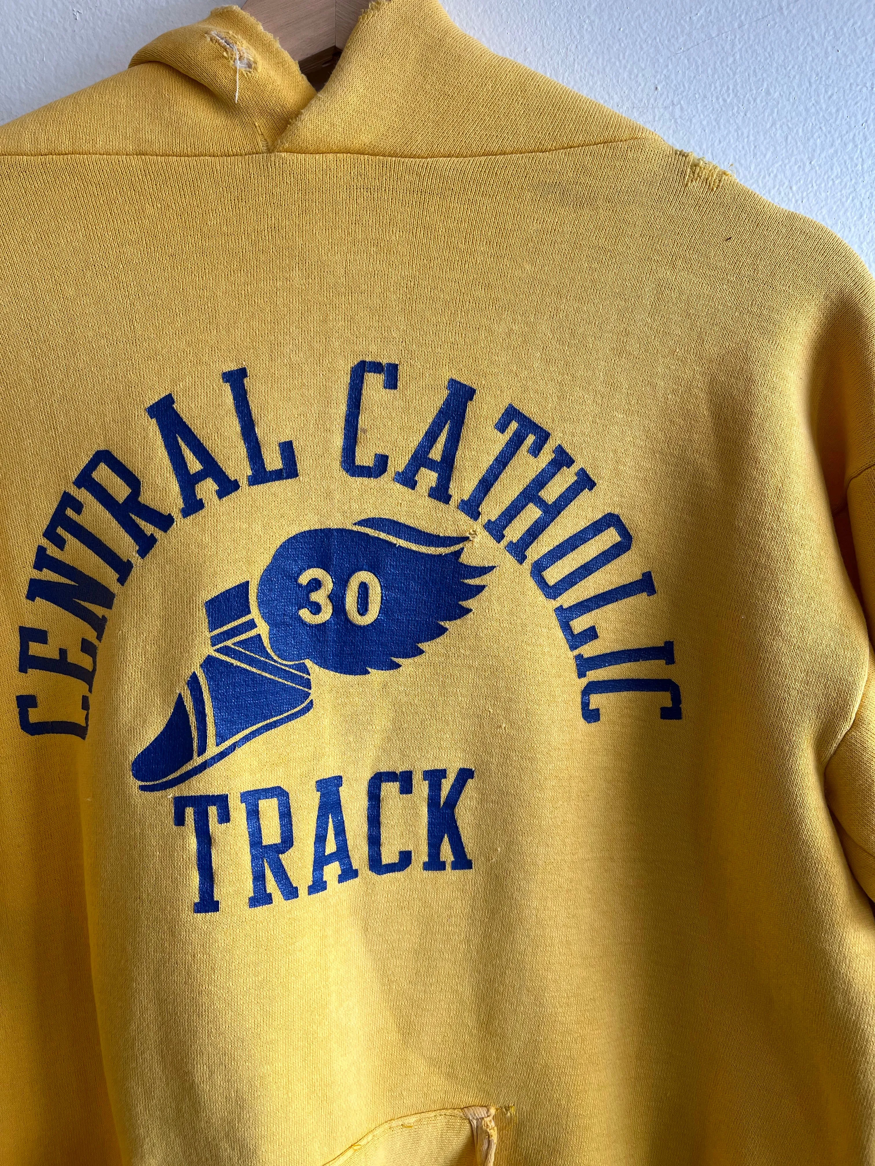 Vintage 1970s Russel Central Catholic Track Hooded Sweatshirt