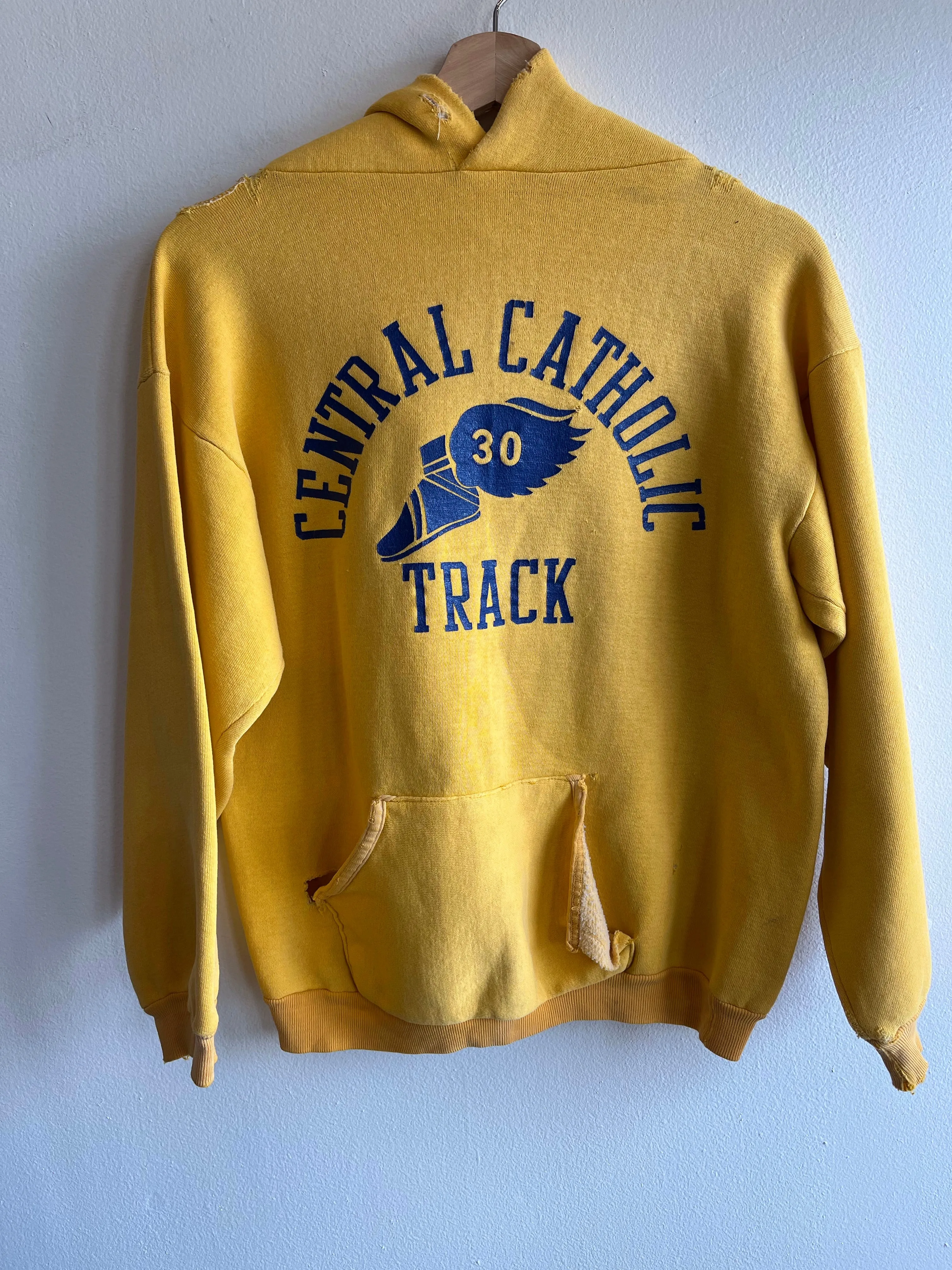 Vintage 1970s Russel Central Catholic Track Hooded Sweatshirt