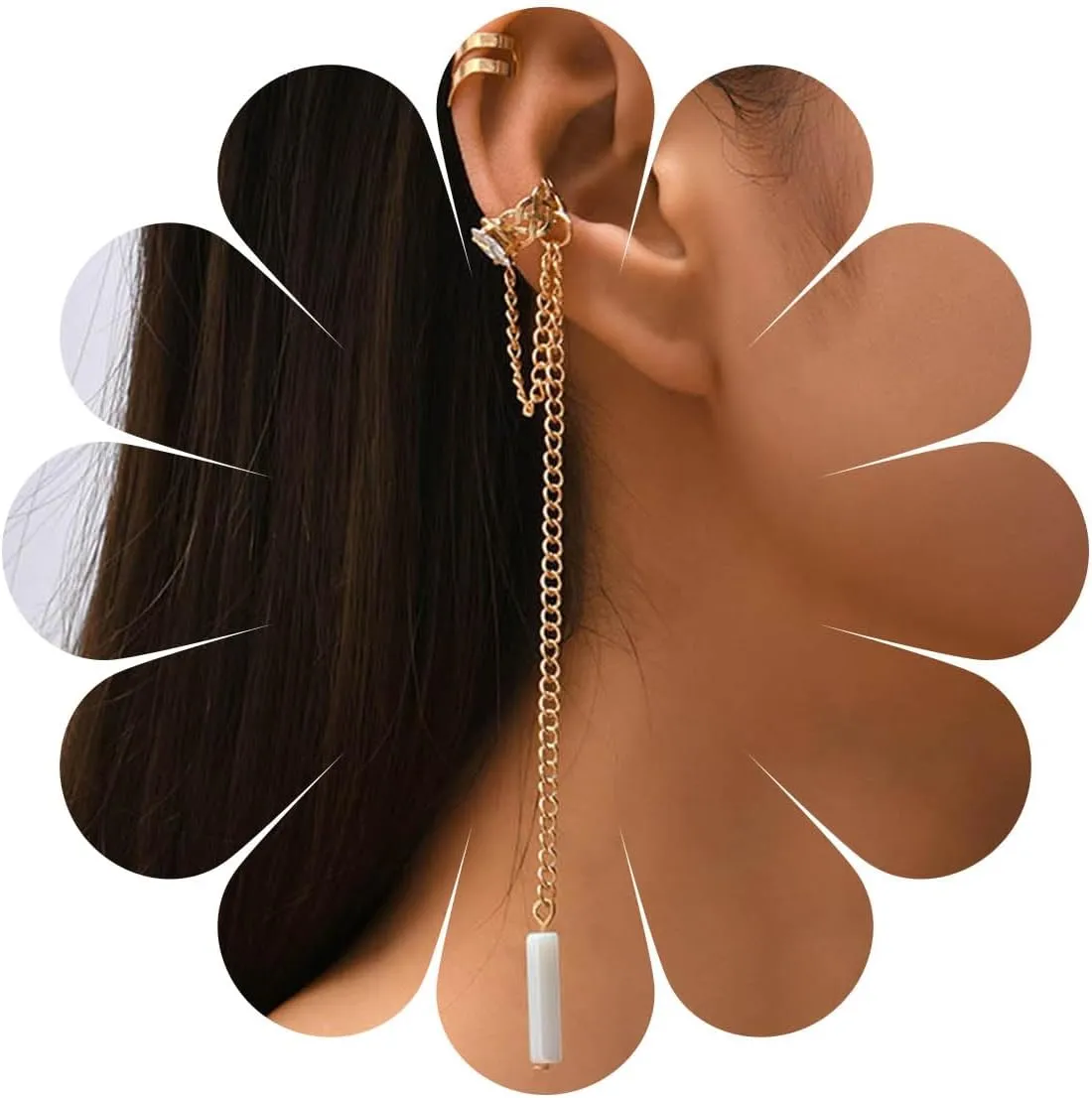 Vintage Crystal Hoop Ear Cuff Earrings Long Bar Dangle Earrings Gold Long Chain Cartilage Wrap Earrings Acrylic Bar Drop Earrings Jewelry for Women