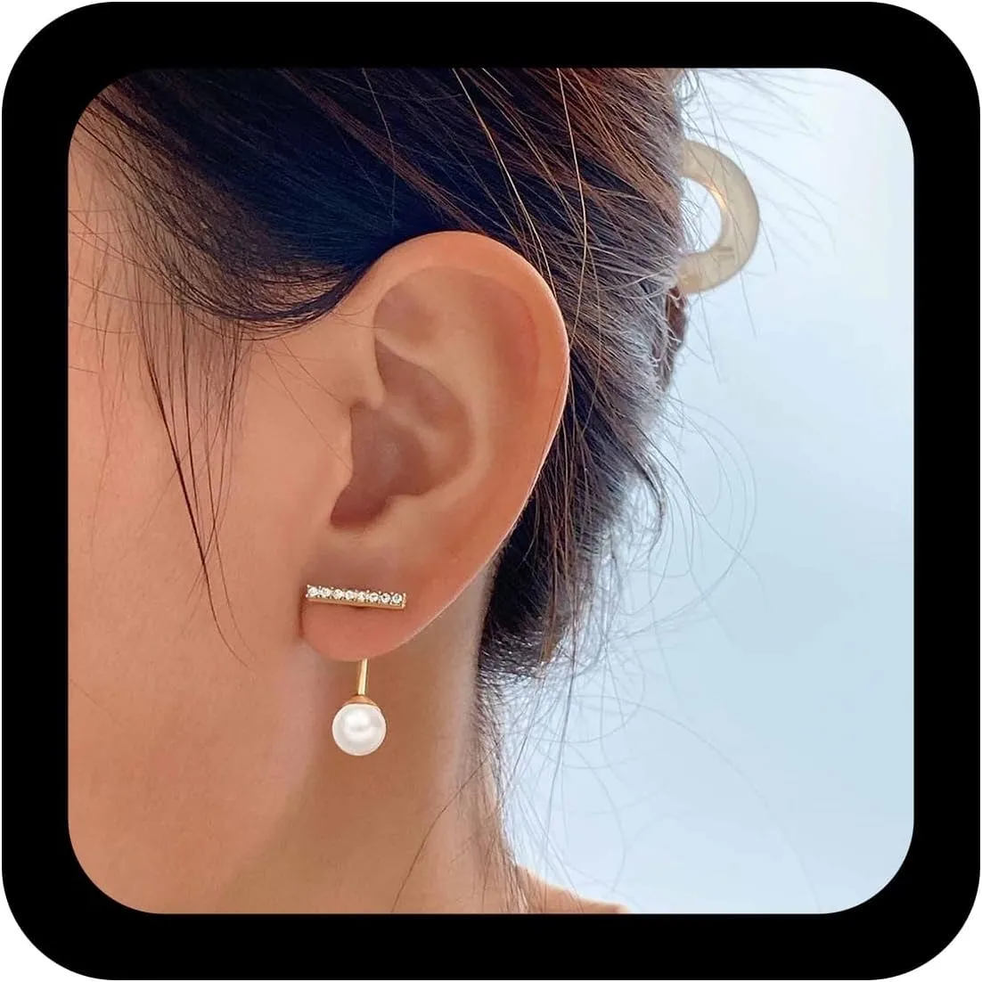 Vintage Pearl Ear Jacket Earrings Crystal Bar Jacket Stud Earrings Pearl Drop Earrings Front Back Pearl Earrings Jfor Women