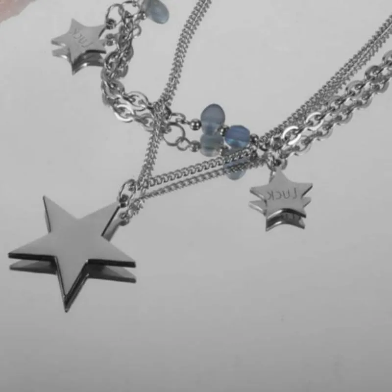Vintage Star Necklace Y2K Jewelry Fairy Grunge Necklace Cute Double Layer Alt Necklace Y2K Accessories
