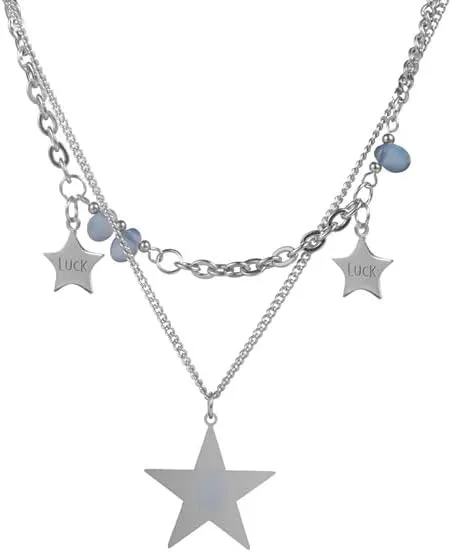 Vintage Star Necklace Y2K Jewelry Fairy Grunge Necklace Cute Double Layer Alt Necklace Y2K Accessories