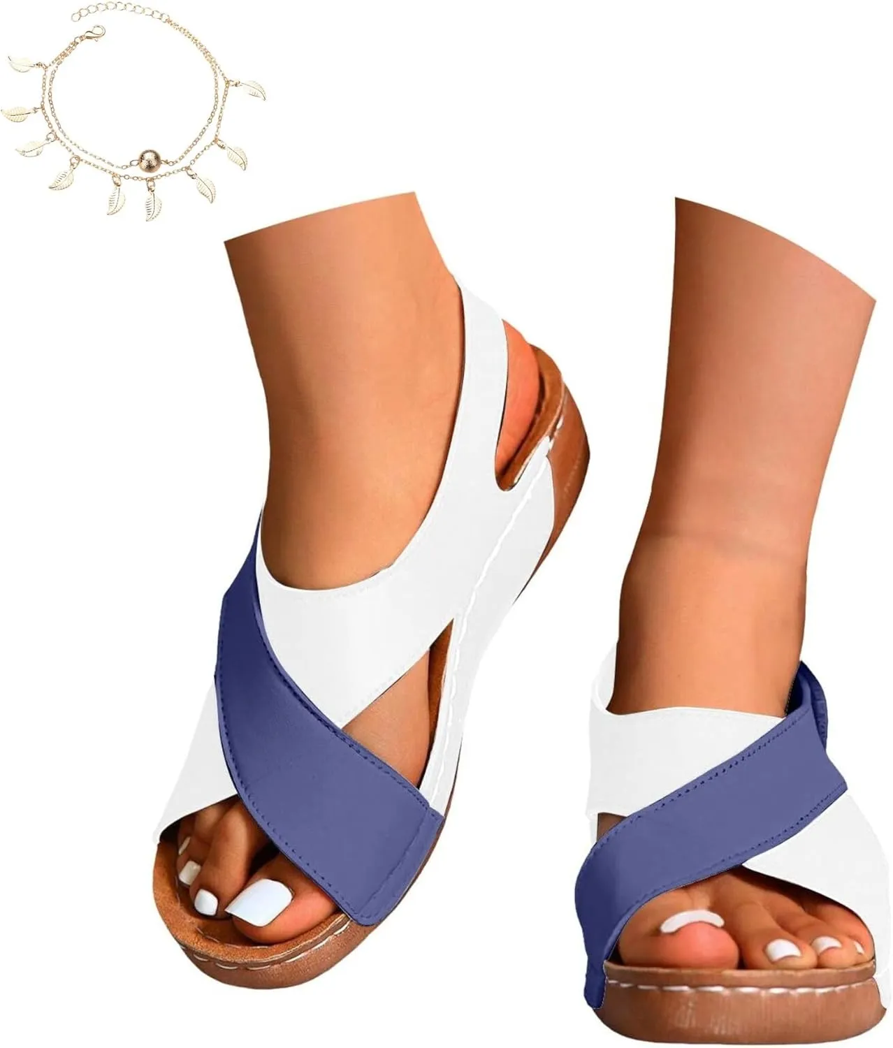 Walking Sandals Women Comfort Arch Support Orthopedic Sandals Crisscross Strap Open Toe Wedge Sandals Summer Sandals