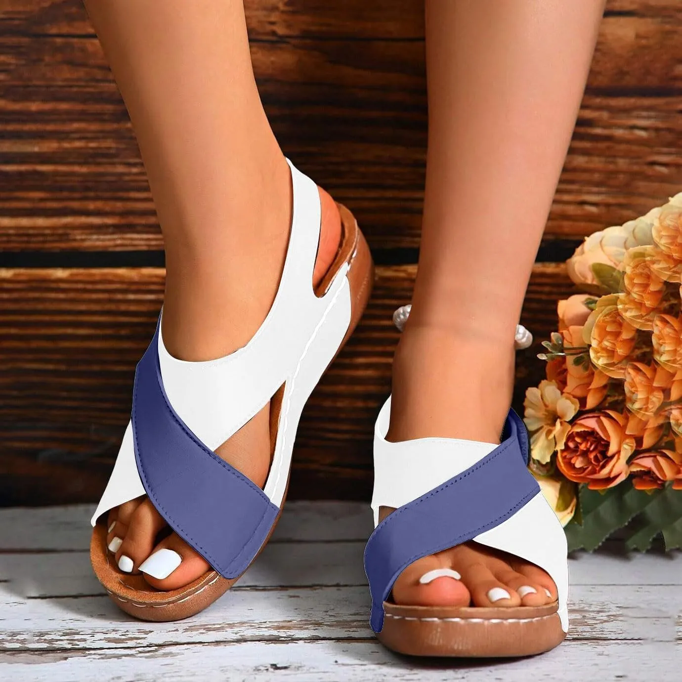 Walking Sandals Women Comfort Arch Support Orthopedic Sandals Crisscross Strap Open Toe Wedge Sandals Summer Sandals