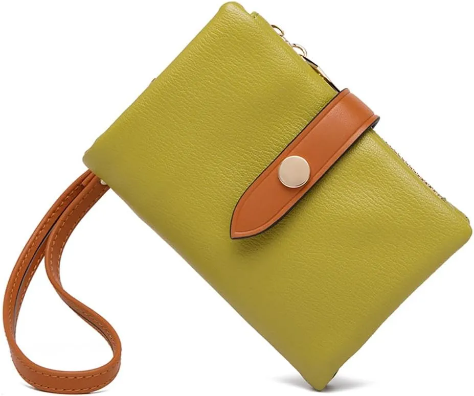 Wallets for Women Small Bifold Rfid Leather Ladies Wallets,Compact Wristlet Womens Billfold,Trifold Card Holder with Multi Credit Card Slot Zipper Coin Pocket and Wrist Strap(Green)