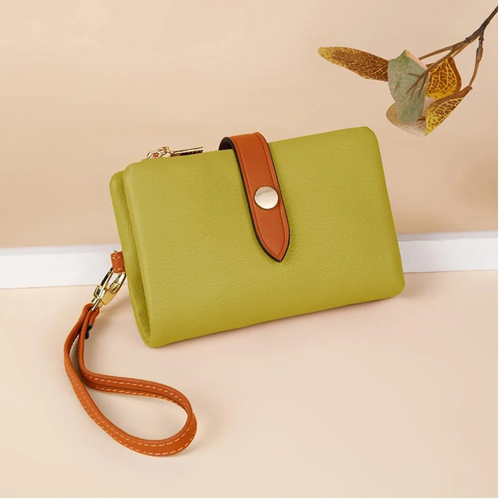 Wallets for Women Small Bifold Rfid Leather Ladies Wallets,Compact Wristlet Womens Billfold,Trifold Card Holder with Multi Credit Card Slot Zipper Coin Pocket and Wrist Strap(Green)