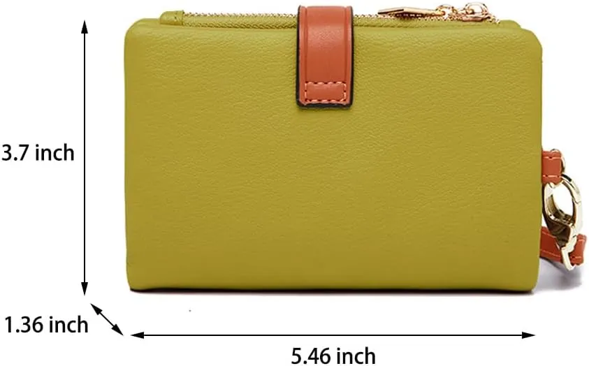 Wallets for Women Small Bifold Rfid Leather Ladies Wallets,Compact Wristlet Womens Billfold,Trifold Card Holder with Multi Credit Card Slot Zipper Coin Pocket and Wrist Strap(Green)