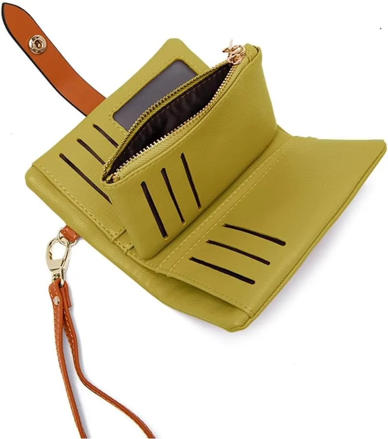 Wallets for Women Small Bifold Rfid Leather Ladies Wallets,Compact Wristlet Womens Billfold,Trifold Card Holder with Multi Credit Card Slot Zipper Coin Pocket and Wrist Strap(Green)