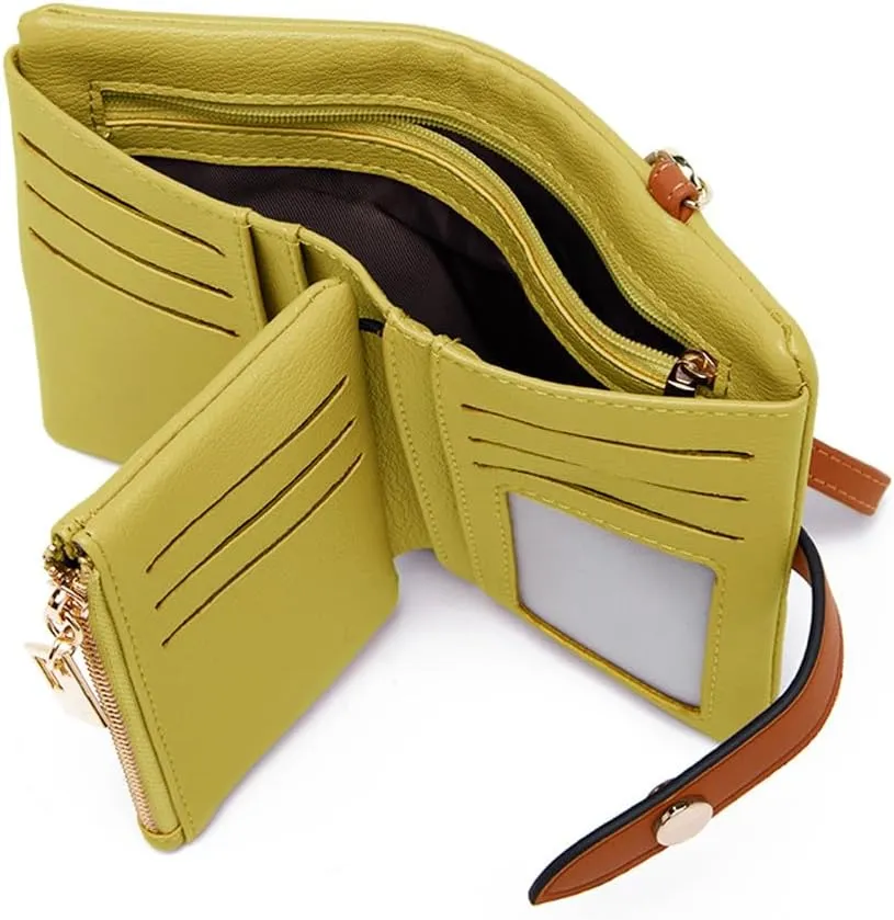Wallets for Women Small Bifold Rfid Leather Ladies Wallets,Compact Wristlet Womens Billfold,Trifold Card Holder with Multi Credit Card Slot Zipper Coin Pocket and Wrist Strap(Green)
