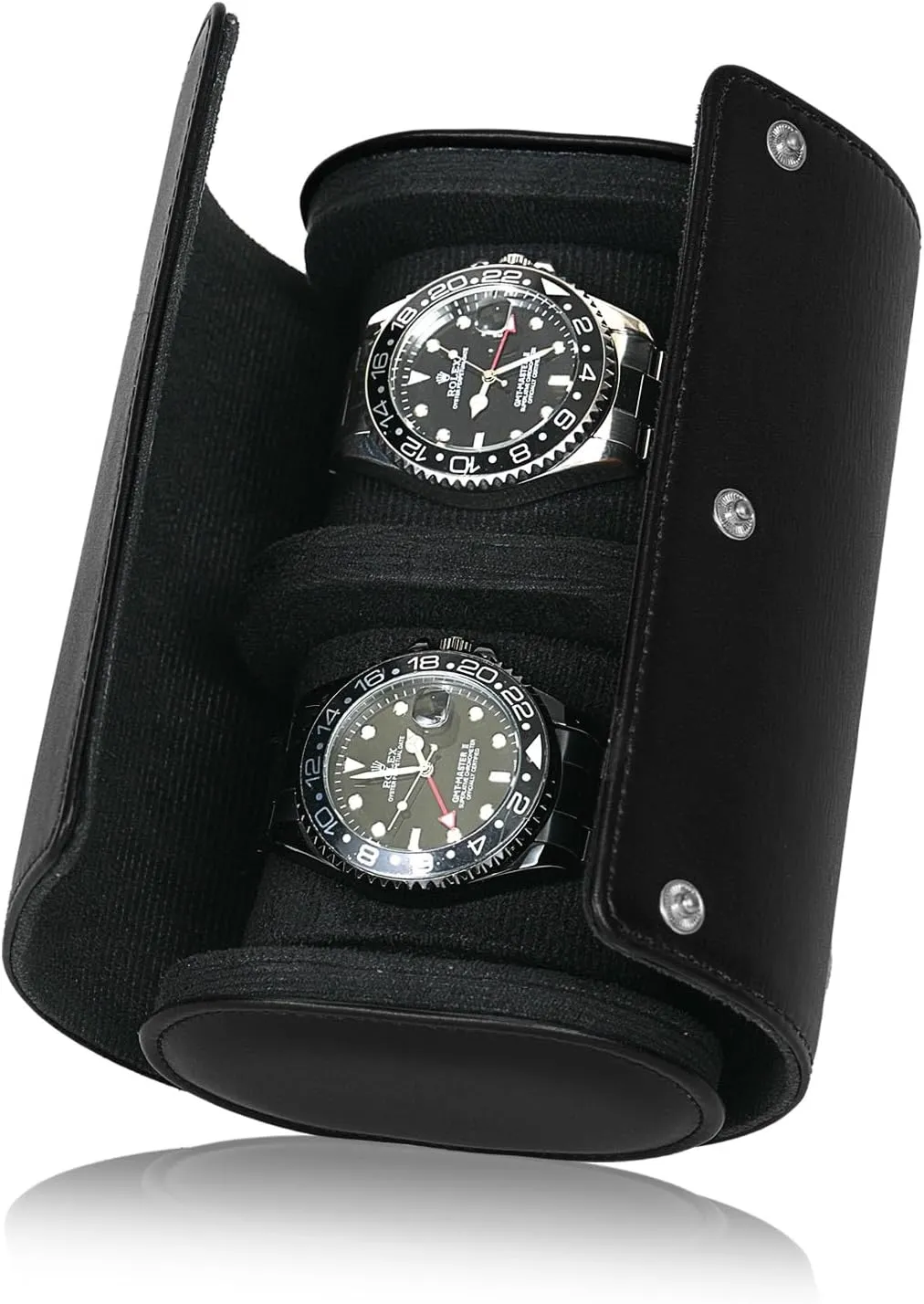 Watch Roll Travel Case, Real Genuine Leather, Two Watches Storage Carrying Box for Man and Women, Black (2W-BBL)