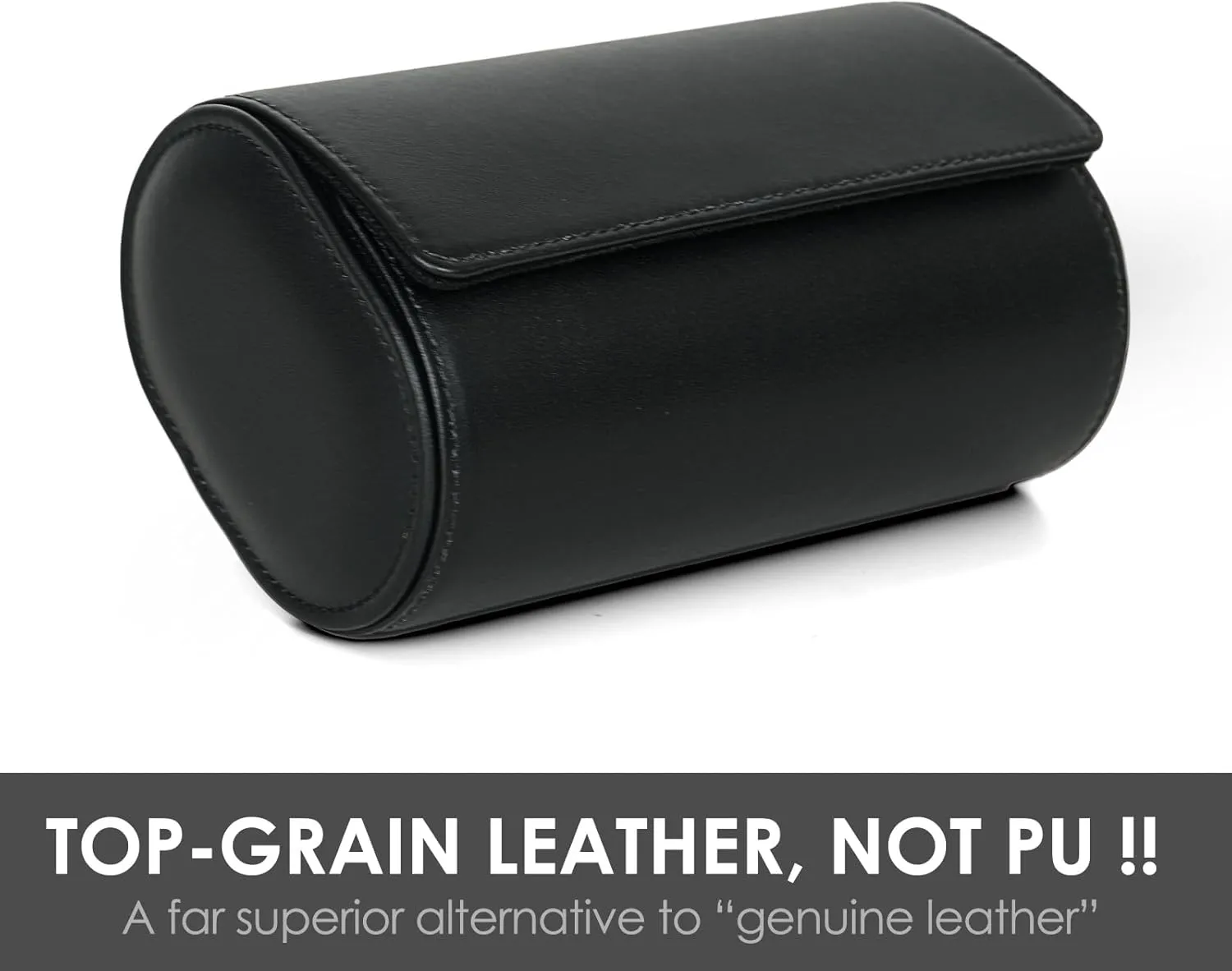 Watch Roll Travel Case, Real Genuine Leather, Two Watches Storage Carrying Box for Man and Women, Black (2W-BBL)