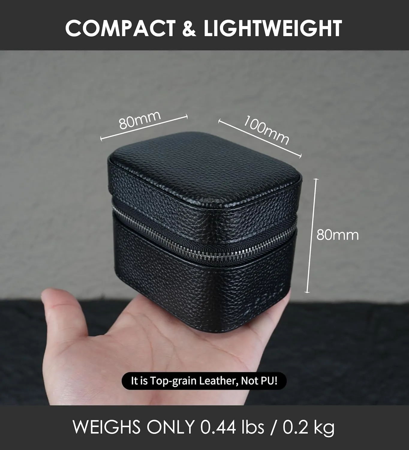 Watch Travel Box, Real Genuine Leather Single Watch Roll Case for Man and Women Watch Packing Storage Organizer with Suede to Protection Zipper Fit All Watches Up to 60mm (1W-Z-BB)