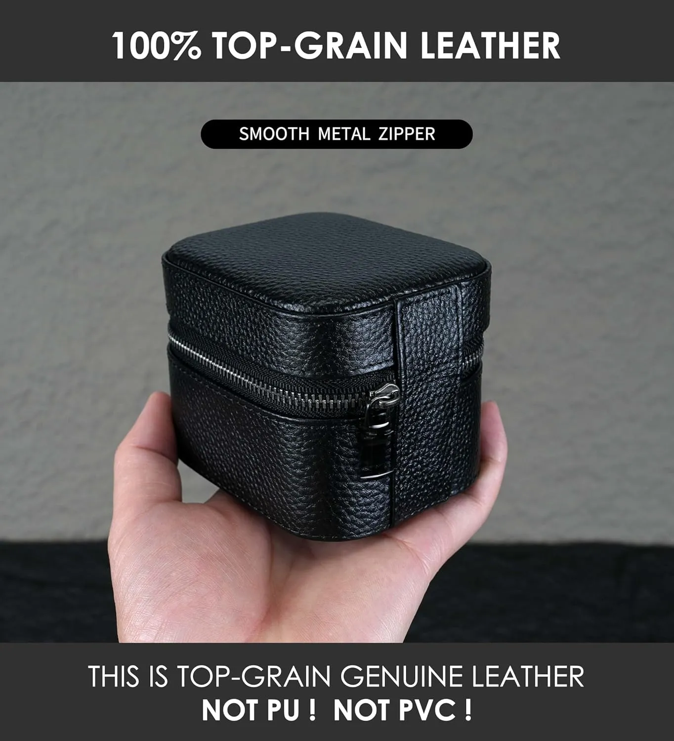 Watch Travel Box, Real Genuine Leather Single Watch Roll Case for Man and Women Watch Packing Storage Organizer with Suede to Protection Zipper Fit All Watches Up to 60mm (1W-Z-BB)