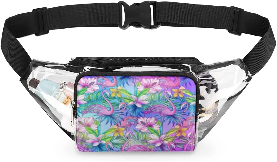 Watercolor Flamingo Clear Fanny Pack Stadium Approved Adjustable Clear Belt Bag Cute Waist Bags for Women Men Travel Sports Events Hiking Concerts
