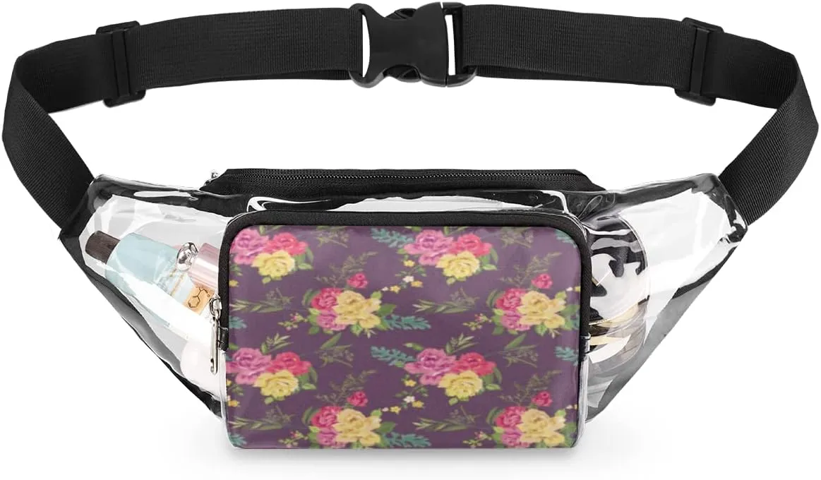 Watercolor Floral Clear Fanny Pack Stadium Approved Adjustable Clear Belt Bag Cute Waist Bags for Women Men Travel Sports Events Hiking Concerts