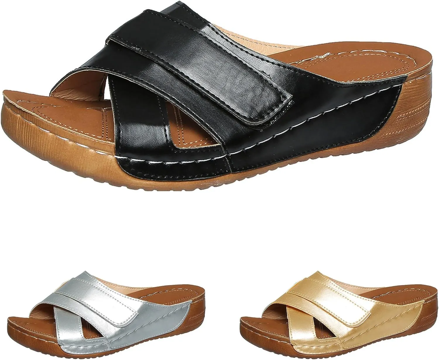 Wedge Sandals for Women 2025 Summer Arch Support Slip Sandals Crisscross Strap Open Toe Slippers Comfortable Orthopedic Platform Sandal Casual Beach Walking Slipper