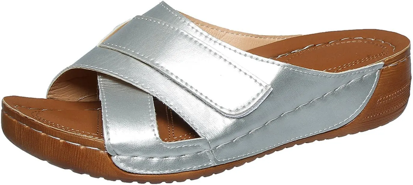 Wedge Sandals for Women 2025 Summer Arch Support Slip Sandals Crisscross Strap Open Toe Slippers Comfortable Orthopedic Platform Sandal Casual Beach Walking Slipper