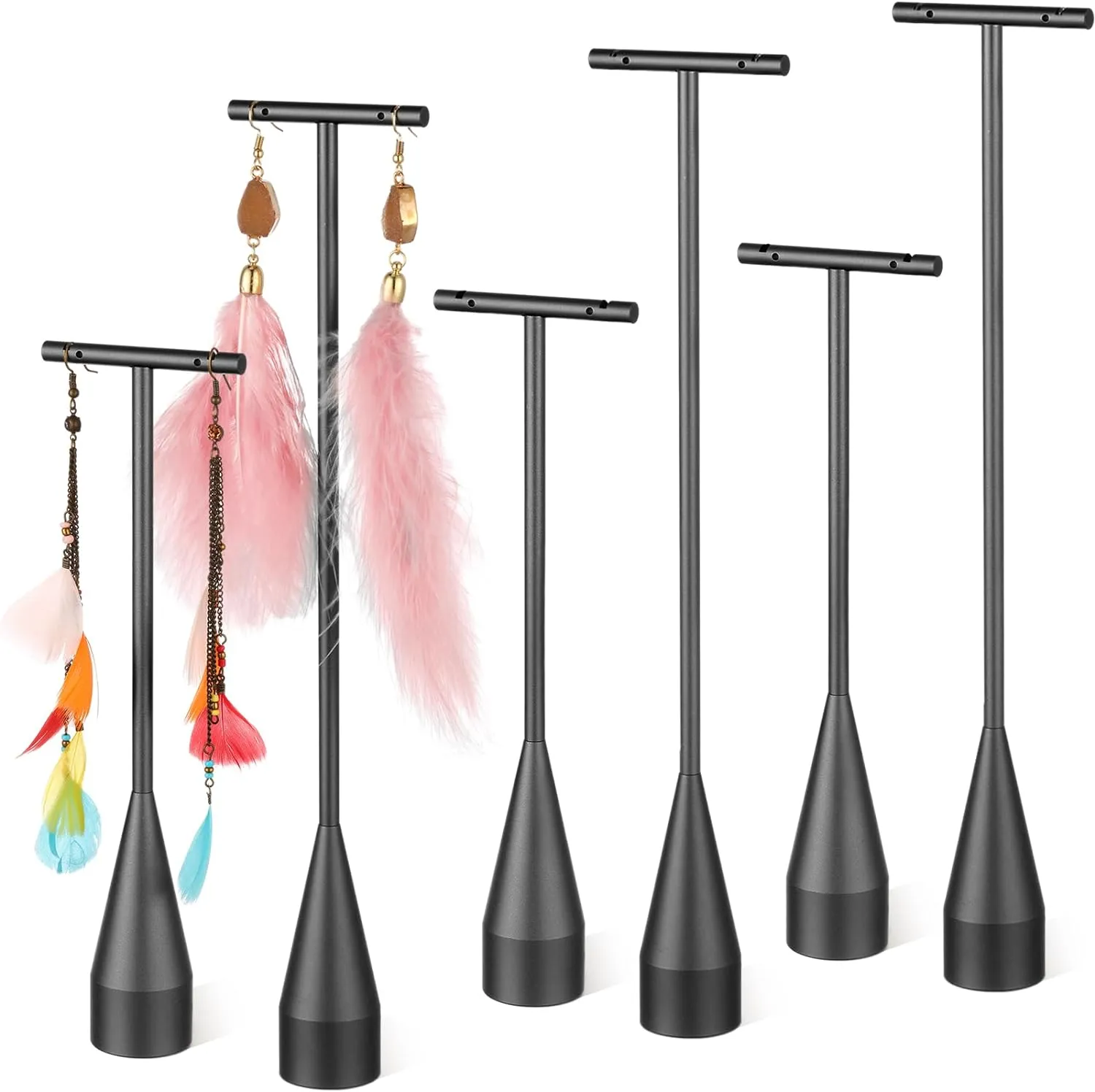 Wesiti 6 Pack Metal Earring T Bar Stand Retail Display Holder T Earring Display Holder Jewelry Stand with Metal Base for Show Jewelry Online Stores Photography (Black)