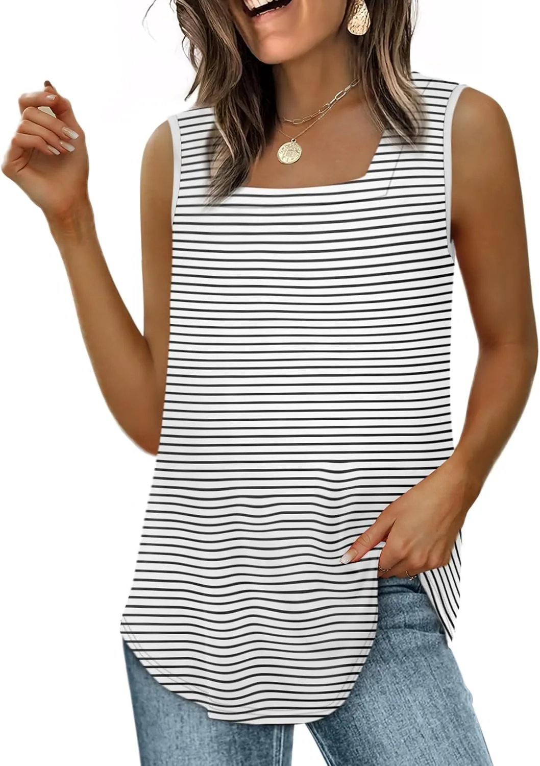 WIHOLL Tank Tops for Women Summer Outfits 2025 Square Neck Casual Shirts Blouses