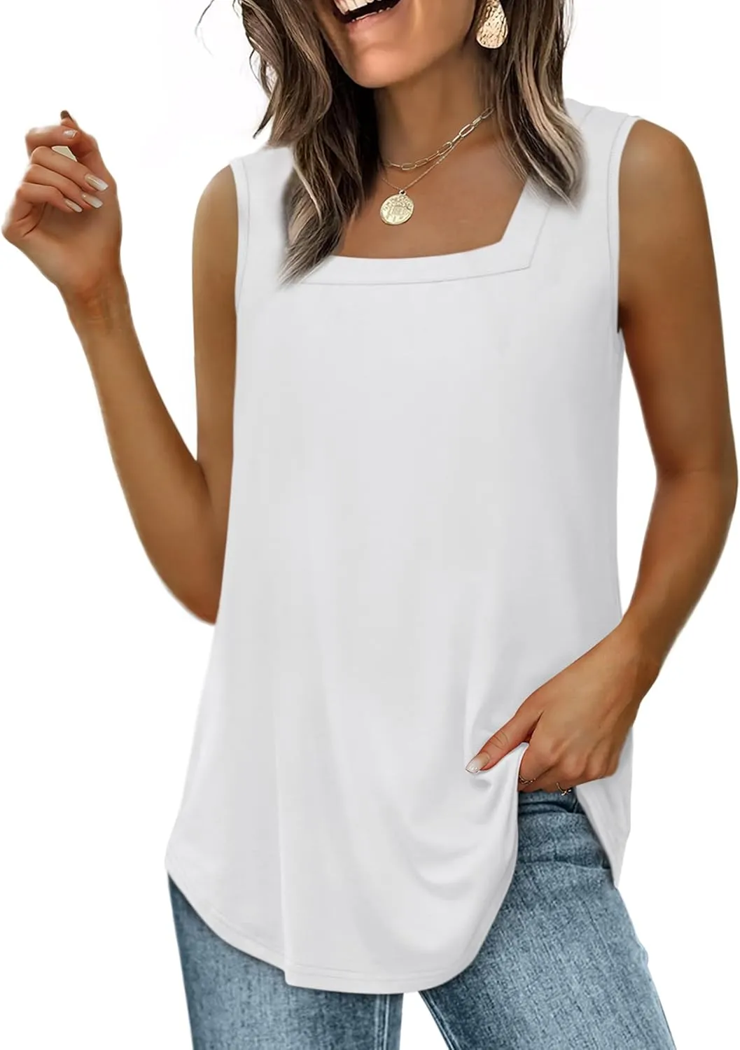 WIHOLL Tank Tops for Women Summer Outfits 2025 Square Neck Casual Shirts Blouses