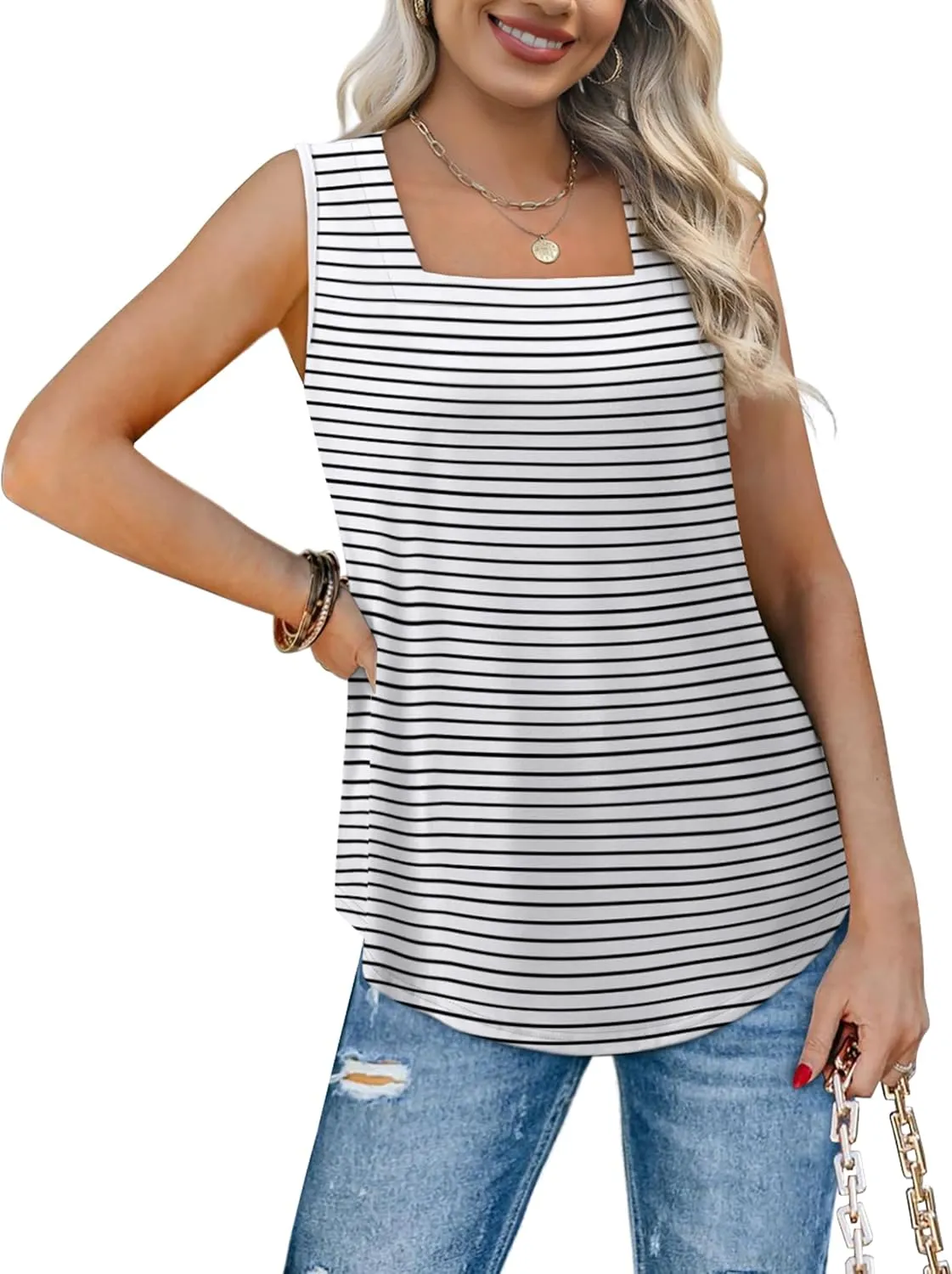 WIHOLL Tank Tops for Women Summer Outfits 2025 Square Neck Casual Shirts Blouses