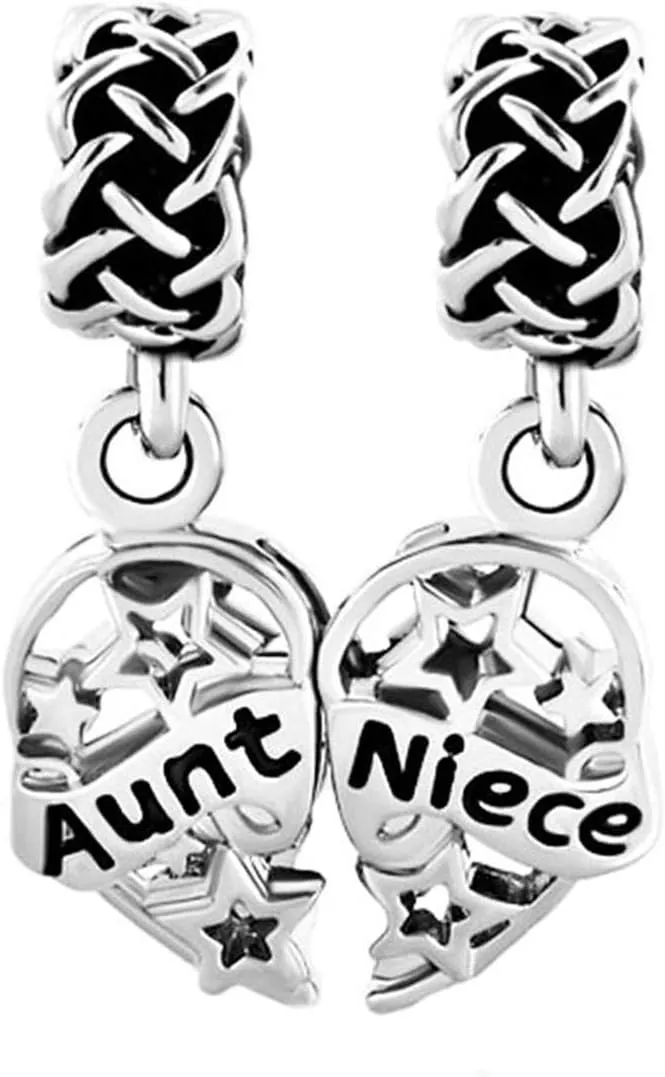 Women Charm for Bracelets Mother Daughter Son Sister Aunt Dangle 2PC Silver Clear CZ Beads Bracelet Charms for Mom Daughter Son Dad