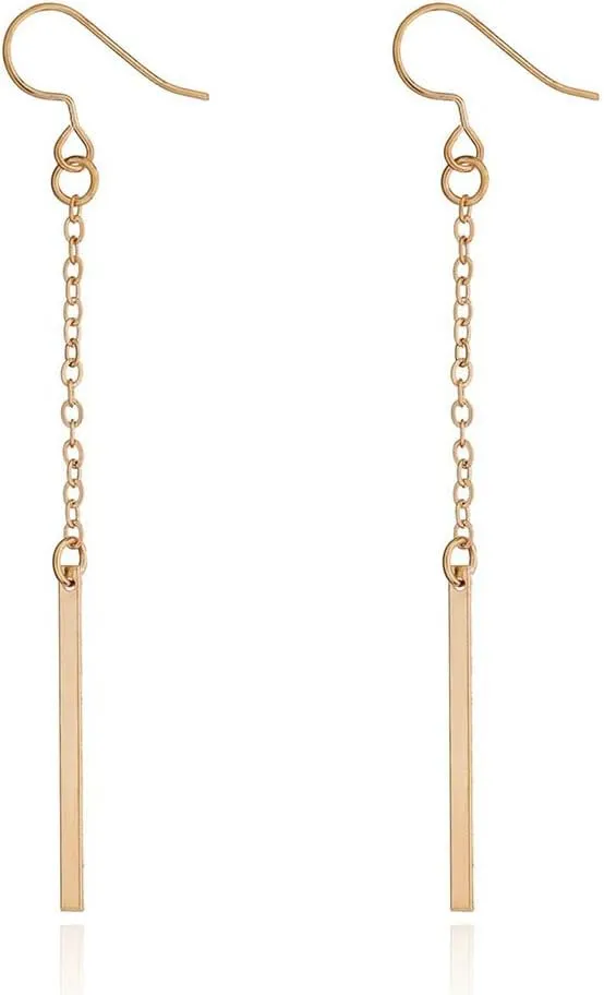 Women Earrings Gold Long Drop Dangle Simple Dainty Bar Earring Ear Chain for Women