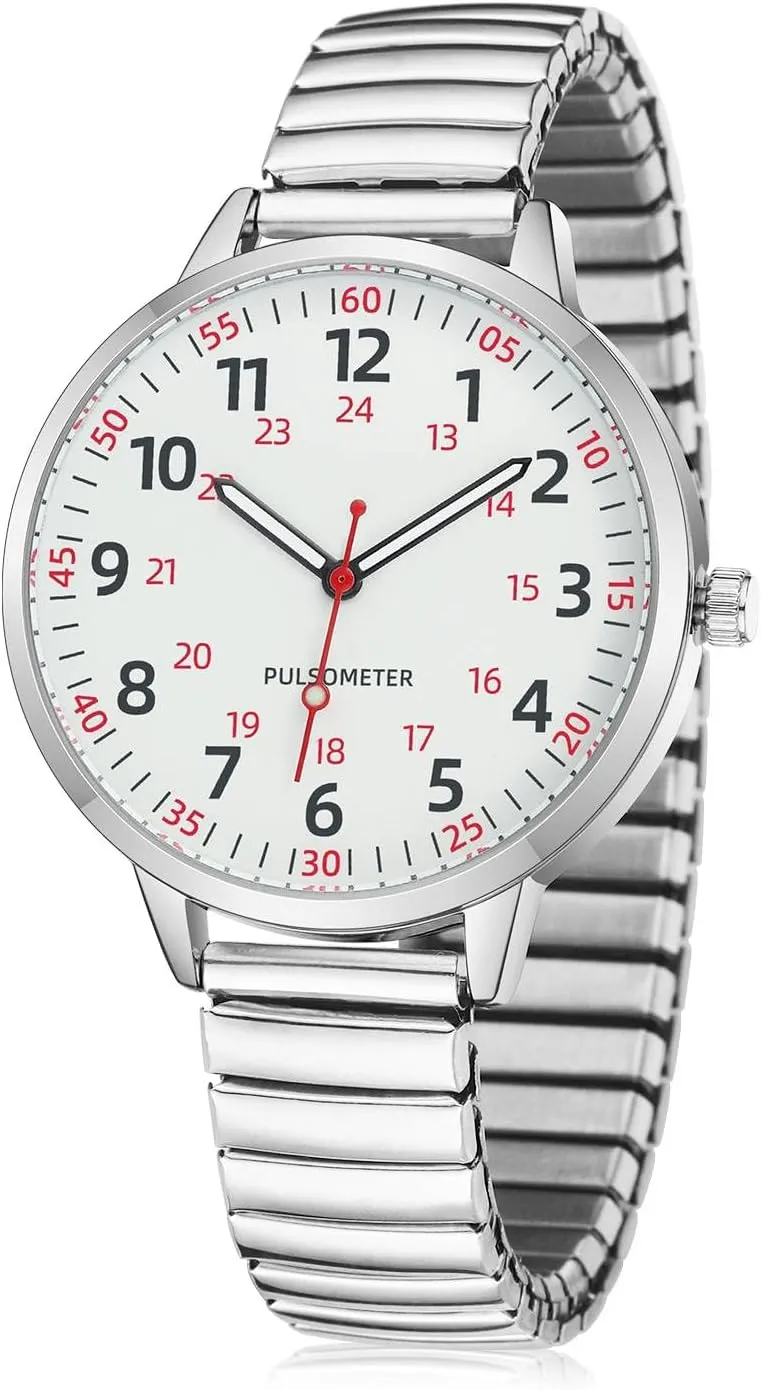 Women Easy Reader Analog Watch with Elastic Strap Ladies Quartz Stretch Band Watches