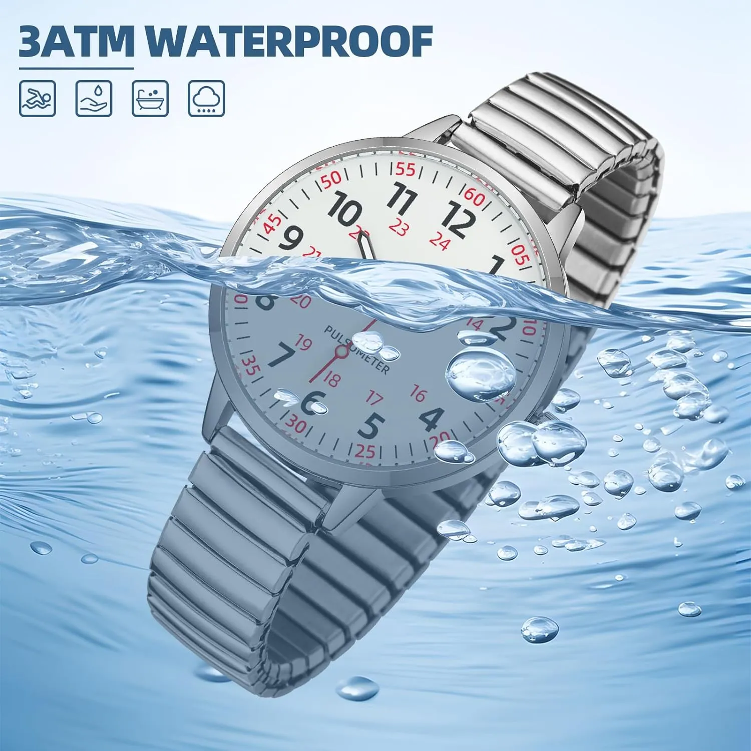 Women Easy Reader Analog Watch with Elastic Strap Ladies Quartz Stretch Band Watches