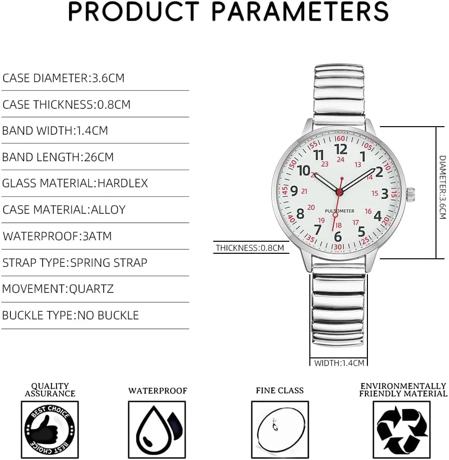 Women Easy Reader Analog Watch with Elastic Strap Ladies Quartz Stretch Band Watches